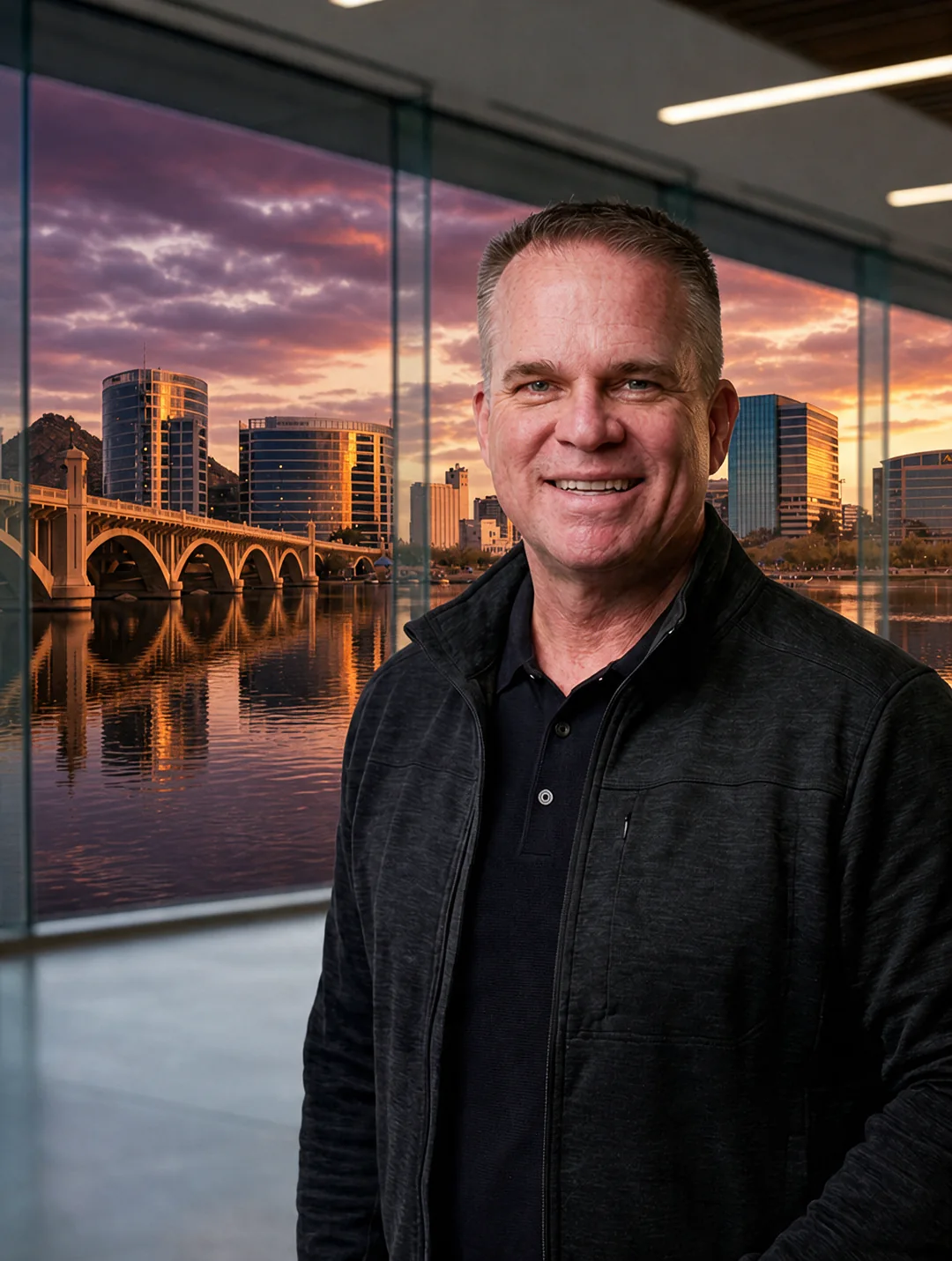 David Jones, founder of Stratum 137, with Tempe Town Lake behind him
